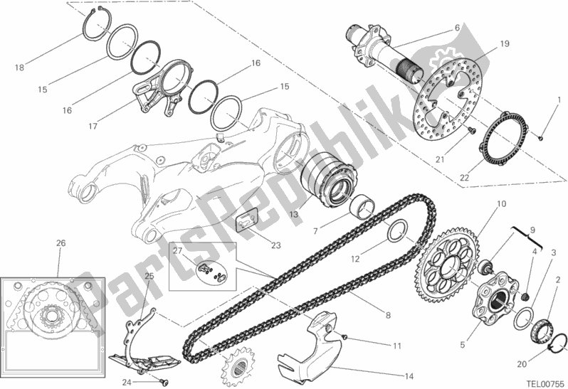 Alle onderdelen voor de Achterwiel As van de Ducati Superbike 1199 Panigale 2012